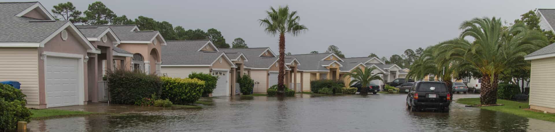 Flooded Florida neighborhood street.