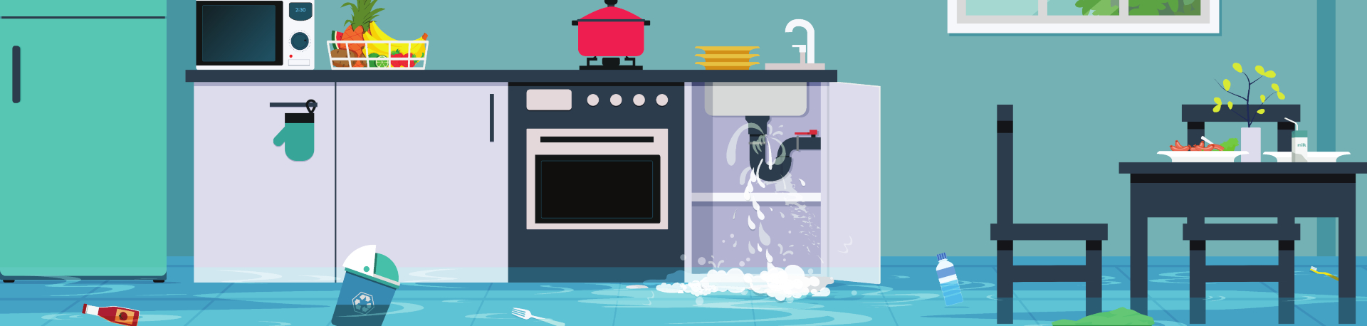Flooded kitchen illustration